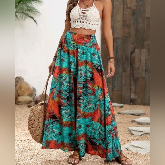 Tropical Wide leg Bohemian pants sz X-large - Picture 5 of 6
